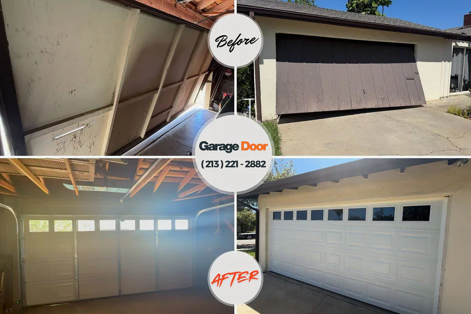 Before and after: garage door repair Seeley Lake, MT